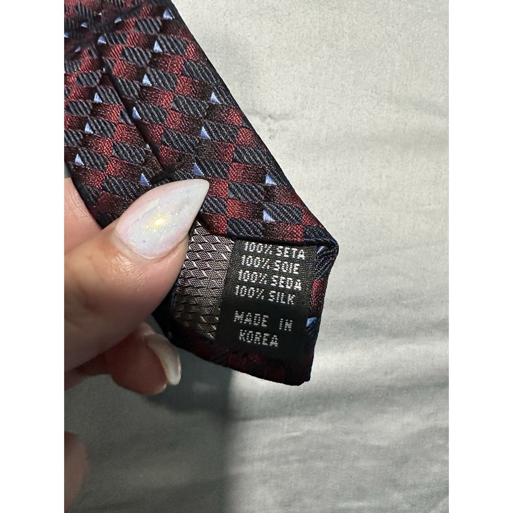 Chas Reed & Co Red/Navy/Black Geometric Silk Neck Tie - Picture 3 of 7